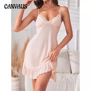 Сексуальная ночная рубашка с бретелью через шею женская летняя открытая спинка кружевная оборка сращивание домашняя пижама S розовый