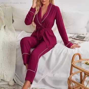 Сексуальная ночная рубашка с длинными рукавами и шнуровкой, брюки, пижамы, костюм, однотонные кардиганы, халаты, пижамы, женское интимное белье S чёрный