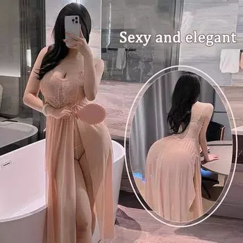 Сексуальная ночная рубашка с глубоким V-образным вырезом и сеткой, женское нижнее белье, кружевная сорочка, сетчатая ночная рубашка, сексуальное длинное нижнее белье, прозрачное платье с разрезом, женское Free Size