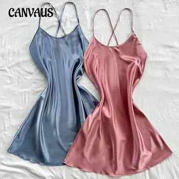Сексуальная ночная рубашка с открытой спиной для женщин, ночная рубашка с бретелью через шею, имитация шелка, повседневная дышащая юбка с бретелью через шею S