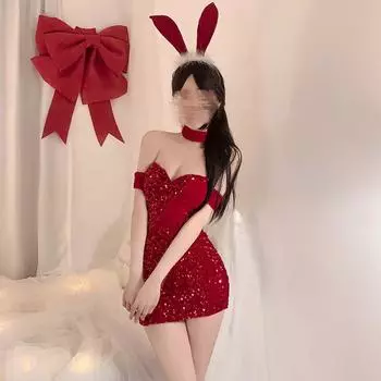 Сексуальная новогодняя пижама сексуальное нижнее белье красный халат сексуальная юбка на бедрах кровать осенне-зимняя униформа соблазнение женщина Default item