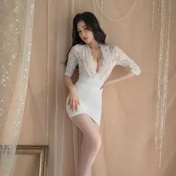 Сексуальная облегающая юбка на бедрах, сексуальная униформа секретарши, соблазнение, глубокое V, молоко, кружевная перспектива, чистое желание, эротический костюм one size fits all