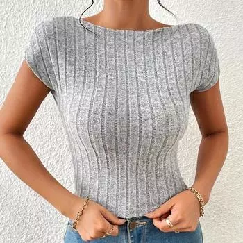 Сексуальная облегающая женская футболка с короткими рукавами и открытой спиной S чёрный