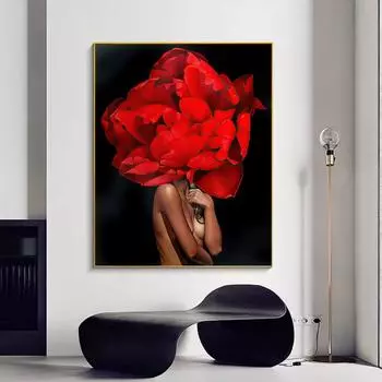 Сексуальная обнаженная девушка холст картина красный цветок женские постеры и принты современные настенные художественные картины для гостиной домашний декор без рамки 21*30cm