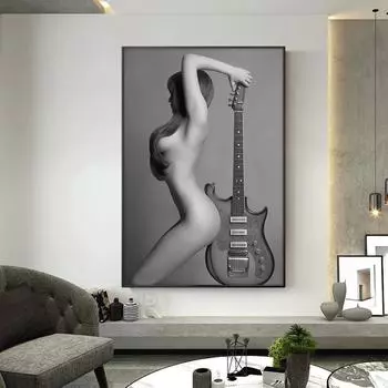 Сексуальная обнаженная девушка с принтами под гитару и постеры, современное искусство обнаженной картины на холсте, картины для гостиной, домашнего декора стен 21cm30cm NoFrame