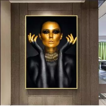 Сексуальная обнаженная женщина, портрет, холст, картины на стене, художественные постеры и принты, черное золото, фотографии девушек, домашний декор, Cuadro 20x30cm