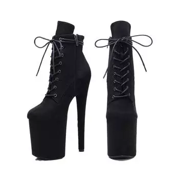 Сексуальная обувь на платформе для танцев на шесте на высоком каблуке 20 см, модель для ночного клуба, подиумные короткие сапоги, клубная обувь 35 чёрный