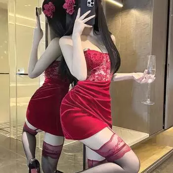 Сексуальная одежда чистое желание искушение кружево полый сращивание с открытыми плечами юбка на бедрах сексуальная страсть ночная сорочка qqny женщины One size