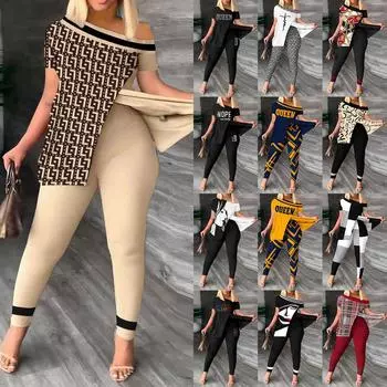 Сексуальная одежда из 2 предметов, женская рубашка с коротким рукавом, повседневная уличная одежда, туника с открытыми плечами, офисная женская одежда, большие размеры S