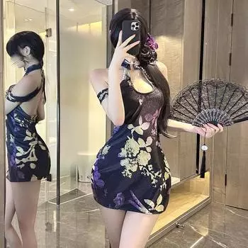 Сексуальная одежда классический костюм ципао страсть сексуальная униформа соблазн пижама фиолетовый флирт чистая похоть average size