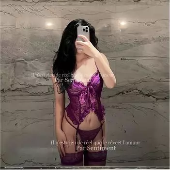 Сексуальная одежда Стальное кольцо Сексуальное кружево Чистое желание Полая бретелька Фиолетовое искушение Талия Форменный комплект One Size