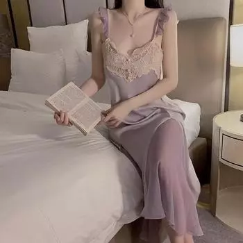Сексуальная пижама для женщин с V-образным вырезом, женская пижама из атласа и кружева с подкладками для груди, облегающая пижама с подвязками, домашняя одежда M фиолетовый