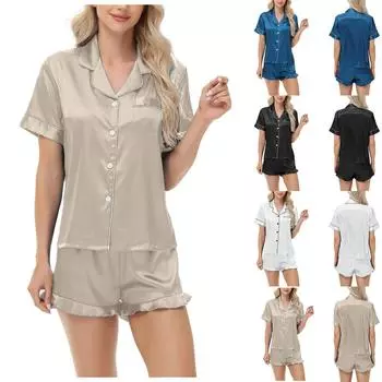 Сексуальная пижама Ice Silk Satin Suit Женская домашняя одежда L чёрный