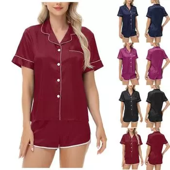 Сексуальная Пижама с круглым краем, шелковый атласный костюм, женская домашняя одежда L чёрный