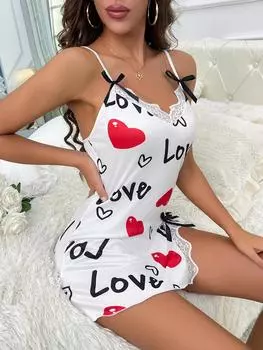 Сексуальная пижама Сексуальная печатная домашняя пижама на подтяжках Пижамный комплект Сексуальная пижама Соблазн S белый
