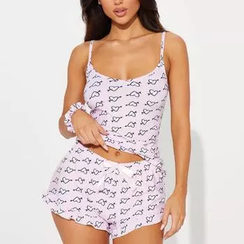 Сексуальная пижама женская летняя топ-халтер в форме сердца и шорты, комплект из двух предметов, домашняя одежда S розовый