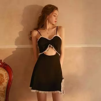 Сексуальная пижама женское нижнее белье осень и зима спинка подтяжки пижама ажурная кружевная ночная рубашка для женщин M