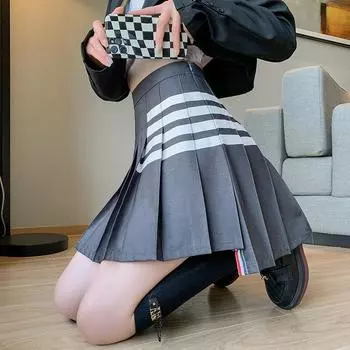 Сексуальная плиссированная юбка, женская новая асимметричная мини-юбка в двойную полоску с высокой талией для девочек Y2k, теннисная юбка нерегулярной трапециевидной формы L темно серый