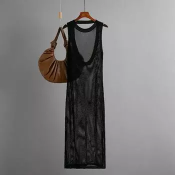 Сексуальная пляжная накидка с открытой спиной и вырезами, длинная юбка, накидка для бикини, платье OneSize чёрный