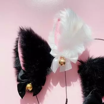 Сексуальная повязка на голову с кошачьими ушками для женщин и девочек, кружевное ожерелье с бантом, плюшевая повязка для волос, косплей collar чёрный