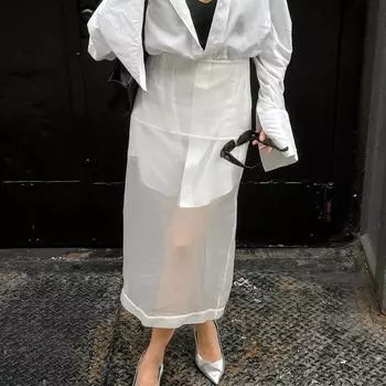 Сексуальная прозрачная сетчатая юбка женская белая с высокой талией и разрезом свободная длинная юбка осенняя уличная мода клубная вечеринка юбка женская S белый