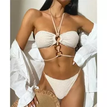 Сексуальная рыболовная сеть, стринги, бикини-бандо, комплект Mujer, женский купальник 2024, микро-стринги, купальник, купальный костюм, бикини Biquinis S чёрный