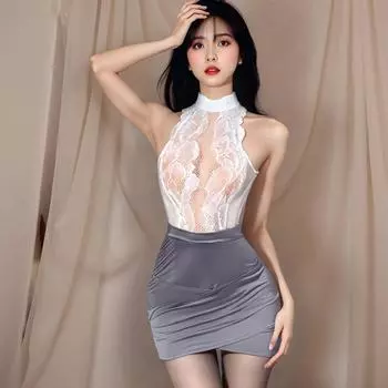 Сексуальная секретарская униформа Косплей костюм Наряды учителя Офисная девушка Мини-юбка Костюм Ролевые игры Ночной клуб Очаровательное платье L