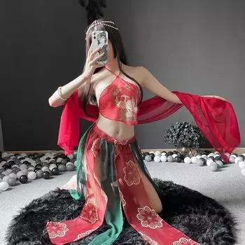 Сексуальная сексуальная летающая форма Hanfu Dunhuang с карманом на животе, соблазнение Guochao, древний чеонгсам, страсть, чистое желание, костюм Average size 80-60kg