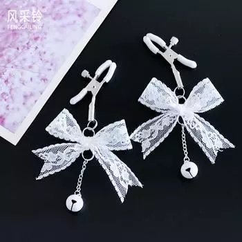 Сексуальная страсть молочный клип, колокольчик, секс-товары, соски, разминающие кружевные банты, молочный клип имеет ощущение порхания феи White lace bow + white bell