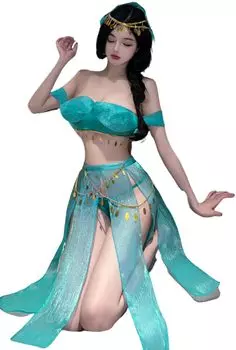 Сексуальная танцовщица Алладин Танцевальный костюм Косплей [Леди Ленивый] зелёный