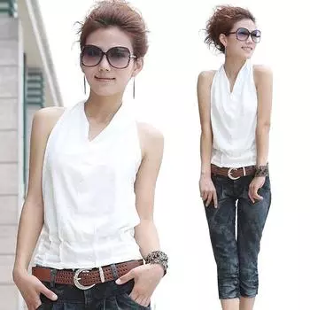 Сексуальная тонкая майка с v-образным вырезом для женщин, идеально подходит для летних крутых нарядов L белый