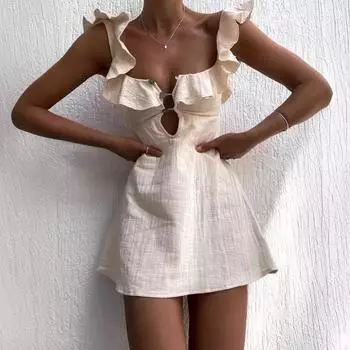 Сексуальная юбка-халтер с баской для девочки S бежевый