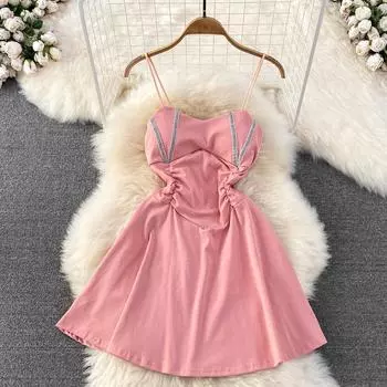 Сексуальная юбка-топ на подтяжках, модное платье без рукавов с темпераментной талией, тонкое полосатое платье без рукавов