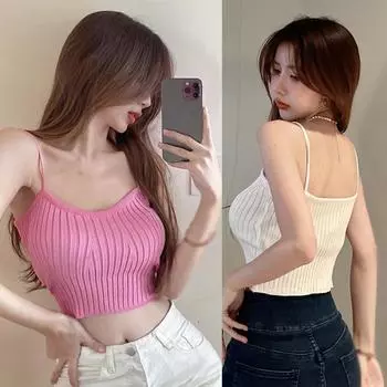Сексуальная верхняя одежда трикотажные кофточки однотонные ребристые ткани маленький жилет женский дизайн летняя горячая женская одежда короткий топ маленький слинг