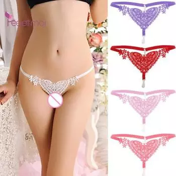 Сексуальная вышивка с полым сердцем, сексуальная забавная одежда, стринги из искусственного жемчуга, женское эластичное нижнее белье