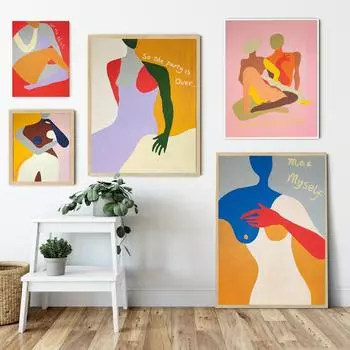 Сексуальная женщина, красочная обнаженная картина на холсте, печать, современные абстрактные постеры, настенные художественные фотографии для гостиной, спальни, домашний декор 21x30cm No Framed белый
