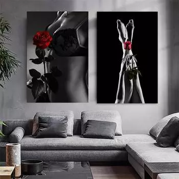 Сексуальная женщина, обнаженная художественная красная роза, постер и принты, современная фигура, холст, картина, настенная картина для украшения комнаты, дома 21x30cm No Framed