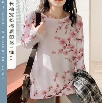 Сексуальная женская футболка, модная футболка с принтом сливы для девочек, повседневная футболка с длинным рукавом для девочек, уличная красота, женская футболка с круглым вырезом и длинным рукавом L