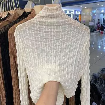 Сексуальная женская футболка, прозрачные сетчатые топы, прозрачная тонкая женская яркая шелковая футболка с длинными рукавами, кружевной топ M бежевый