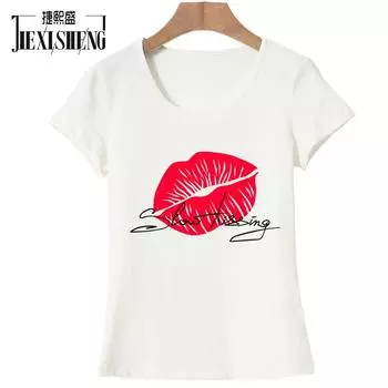 Сексуальная женская футболка с принтом губ, летняя повседневная футболка с короткими рукавами, забавная женская футболка больших размеров 3XL белый