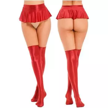 Сексуальная женская глянцевая мини-юбка, вечерняя юбка с эффектом влажного вида, чулки до бедра, клубная одежда L
