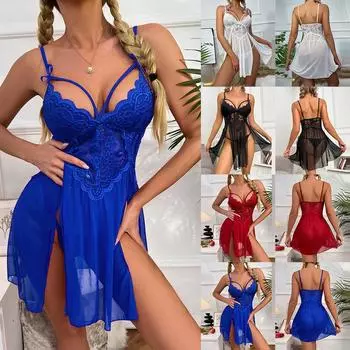 Сексуальная женская кружевная сетчатая прозрачная ночная рубашка Babydoll, нижнее белье, одежда для сна, одежда для сна S белый