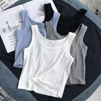 Сексуальная женская майка в рубчик, летние однотонные укороченные топы без рукавов с круглым вырезом, уличная винтажная корейская модная футболка, жилет, одежда Y2K S бежевый