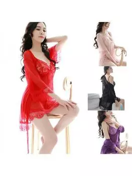 Сексуальная женская мода Удобные 3 шт. Пижамы Женское белье Пижамы Ночные рубашки Кружевное платье