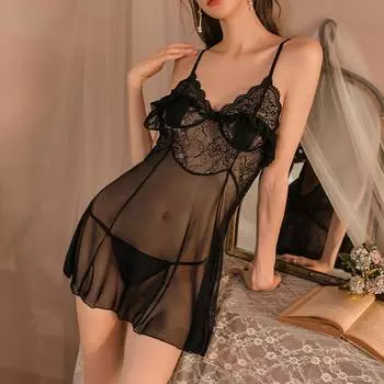 Сексуальная женская ночная рубашка с v-образным вырезом, кружевная модная одежда для сна + брючный костюм One Size абрикосовый