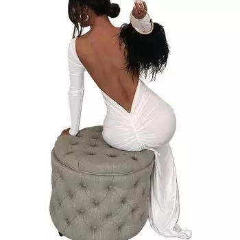 Сексуальная женская одежда для девочек, популярное платье с длинными рукавами, облегающее платье нестандартной формы с запахом на бедрах, вечернее платье с открытой спиной S красный