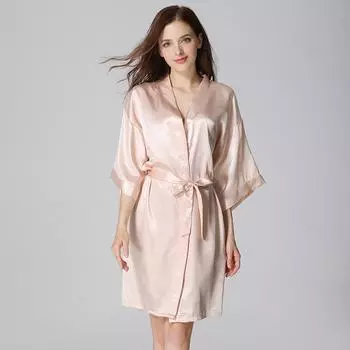 Сексуальная женская одежда для сна из искусственного шелка, кимоно, банный халат, БЕЛЫЙ комплект свадебного халата для подружки невесты, шелковая одежда для сна, повседневная домашняя одежда, ночное белье M коричневый