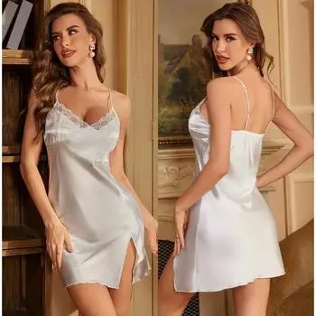 Сексуальная женская пижама на подтяжках, пижама, кружевная ночная рубашка, нижнее белье, летняя атласная домашняя одежда, домашняя одежда S