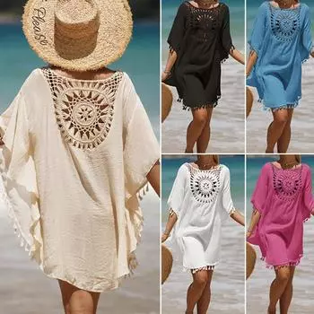 Сексуальная женская праздничная пляжная юбка ручной вязки крючком с однотонной строчкой в европейском и американском стиле S дубильная кора