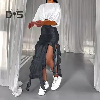 Сексуальная женская юбка-макси с высокой талией, длинная юбка с рюшами и кисточками, асимметричная облегающая юбка нестандартной формы, юбка-рыбий хвост S золотистый